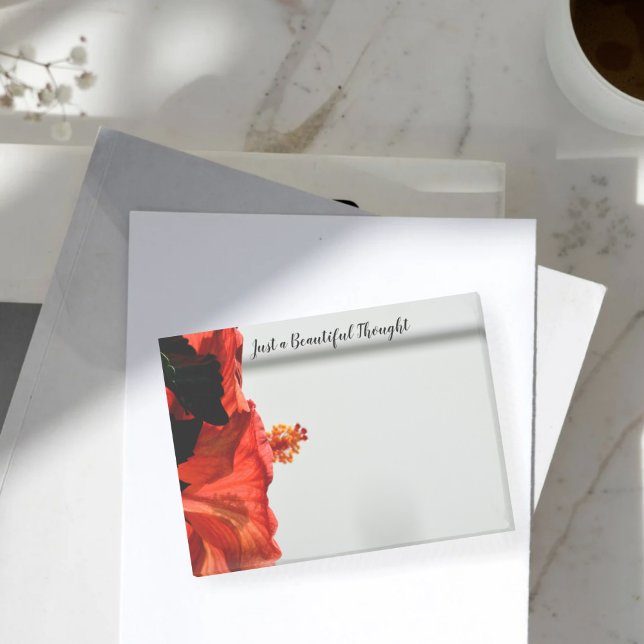 Bloco De Notas Red Hibiscus Flower Apenas Belos Pensamentos Cinza (Criador carregado)