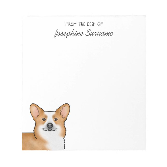 Bloco De Notas Red Pembroke Welsh Corgi Cabeça E Texto Personaliz (Frente)