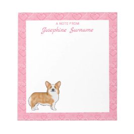 Bloco De Notas Red Pembroke Welsh Corgi Em Corações Rosa Com Text