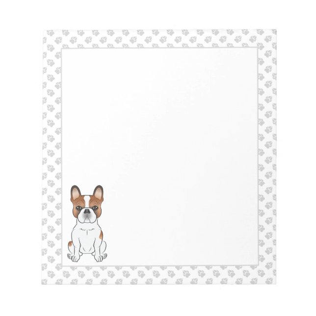 Bloco De Notas Red Piebald French Bulldog Cute Cartoon Dog & Paws (Frente)