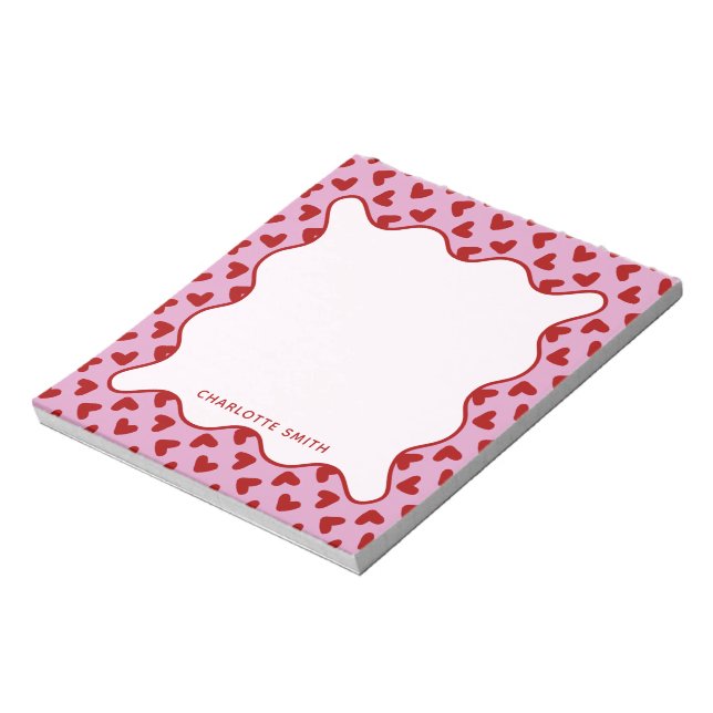 Bloco De Notas Red Pink Hearts Pattern Valentine Gift Notepad (Invertido)