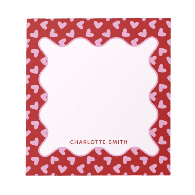 Bloco De Notas Red Pink Hearts Pattern Valentine Gift Notepad (Frente)