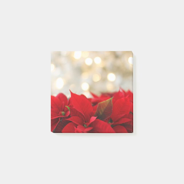 Bloco De Notas Red Poinsettias com Ouro Bokeh Natal (Frente)