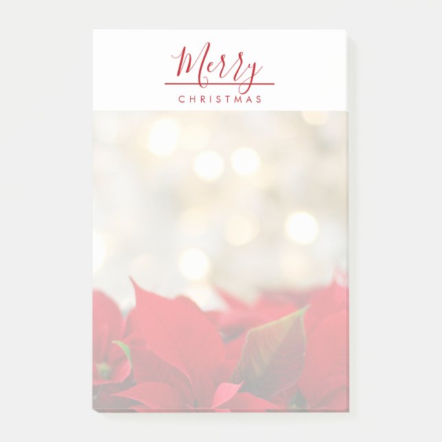 Bloco De Notas Red Poinsettias com Ouro Bokeh Natal (Frente)