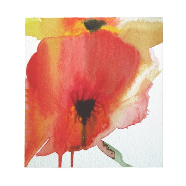 Bloco De Notas Red Poppies aquarela arte floral moderna (Frente)