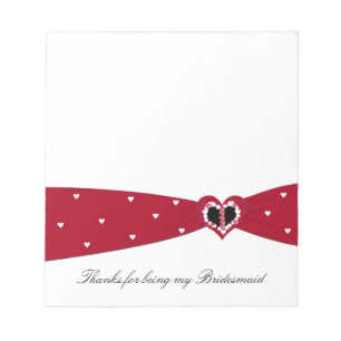 Bloco De Notas Red Ribbon Bridesmaid Obrigado Notepad