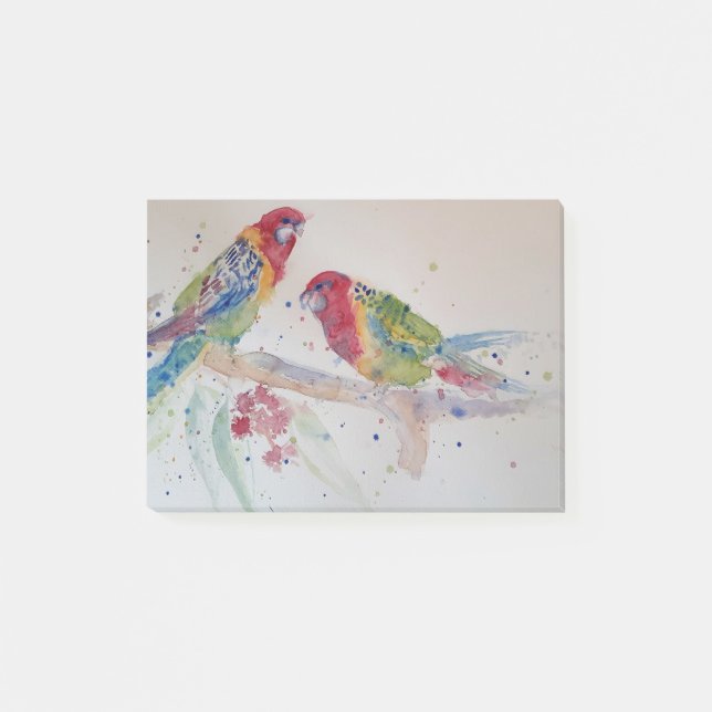 Bloco De Notas Red Rosella Parrot Watercolor Painting (Frente)