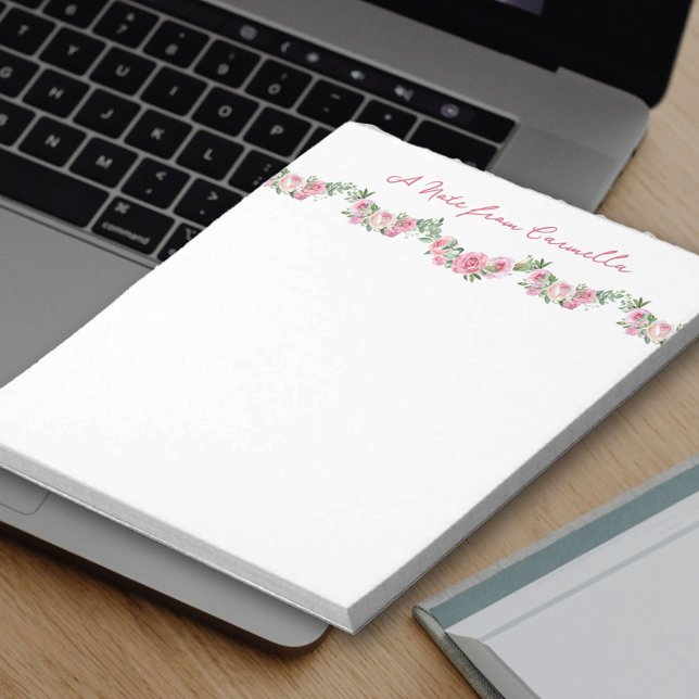 Bloco De Notas Regency Floral Rosa Garland Personalizada (Personalized notepad with regency inspired floral rose garland)