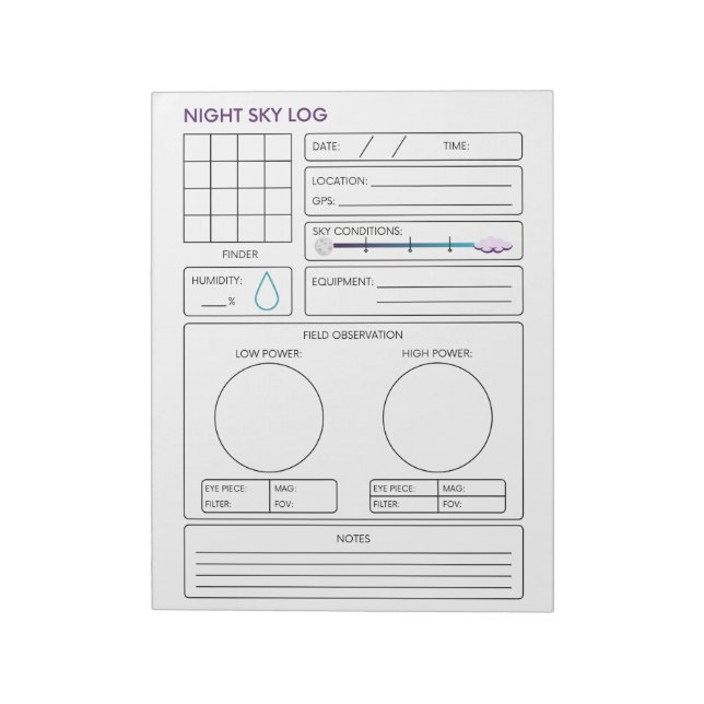 Bloco De Notas Registro de Céu Noturno (Invertido)
