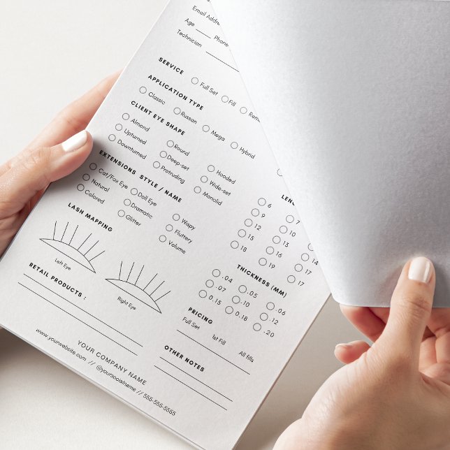 Bloco De Notas Registro de Cliente de Extensão Eyelash 40 Páginas (Eyelash Extension Client Record Form)