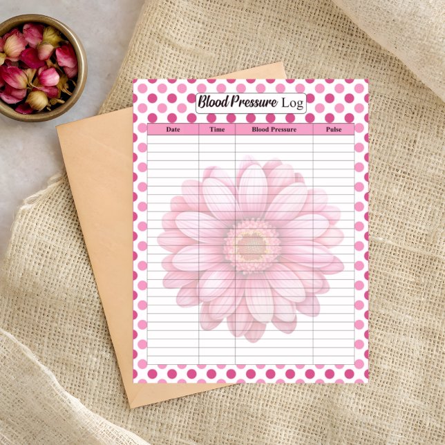 Bloco De Notas Registro de Pressão Arterial Floral Rosa (Criador carregado)