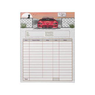 Bloco De Notas Registro de Reparos do Carro