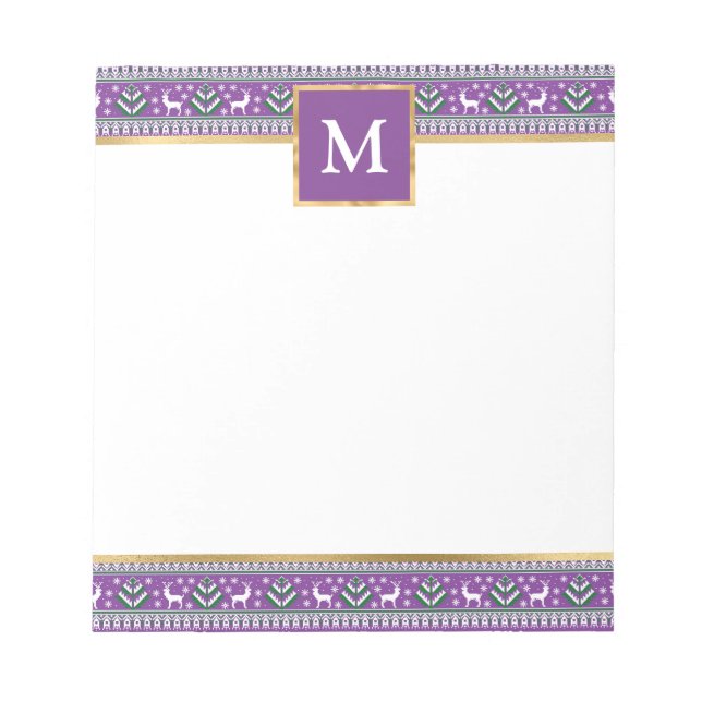 Bloco De Notas Renda de Natal Roxa Personalizada Fair Isle (Frente)