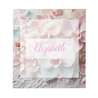 Bloco De Notas Renda monograma floral rosa flores de orquídea pas