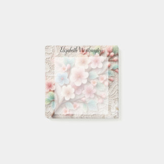 Bloco De Notas Renda monograma floral rosa pastel flor de cerejei