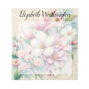Bloco De Notas Renda monograma floral rosa roxo flor de magnólia