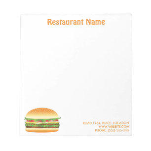Bloco De Notas Restaurante Personalizado de Hambúrguer