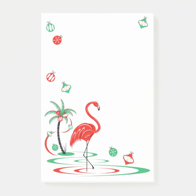 Bloco De Notas Retrato Flamingo Baubles de Natal Vermelho (Frente)