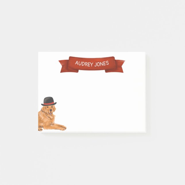 Bloco De Notas Retriever de ouro com pintura de chapéu (Frente)