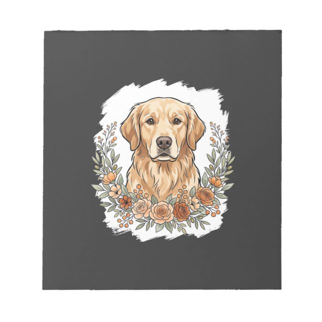 Bloco De Notas Retriever Dourado Floral Sublimação (Frente)