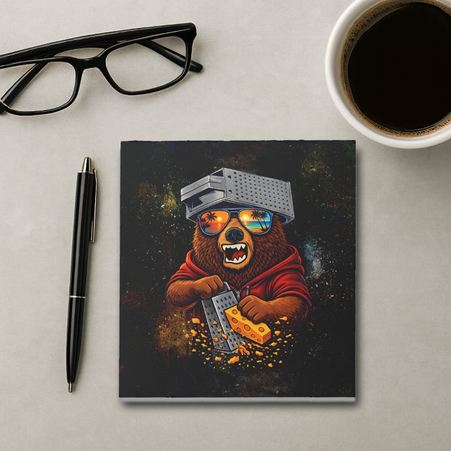 Bloco De Notas Retro Bear With Cheese Grater Hat and Sunglasses (Criador carregado)