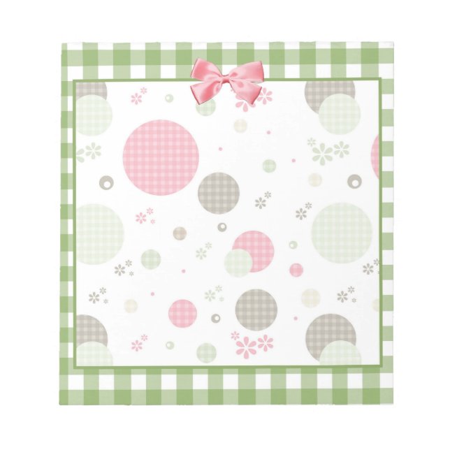 Bloco De Notas Retro Gingham Bolinhas e Daisies (Frente)