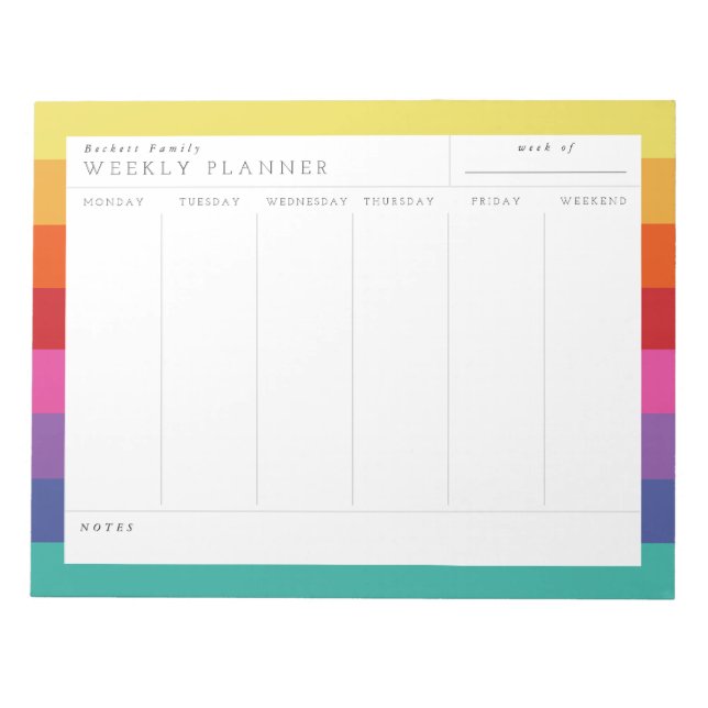 Bloco De Notas Retro Rainbow Family Weekly Planner Notepad (Frente)