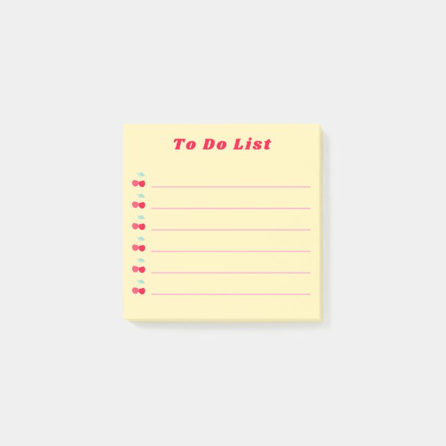 Bloco De Notas Retro Red Cherry Bullet Point To Do List Yellow (Frente)