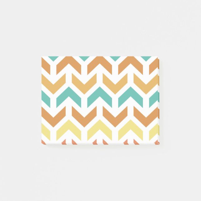 Bloco De Notas Retro Setas Chevron Laranja Turquesa Dourado (Frente)