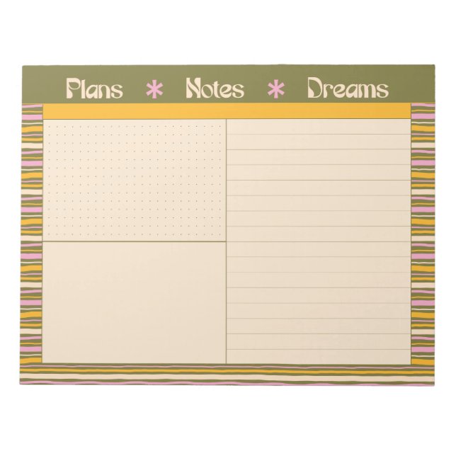 Bloco De Notas Retro Spring Hand Drawn Striped Plan and Dream (Frente)