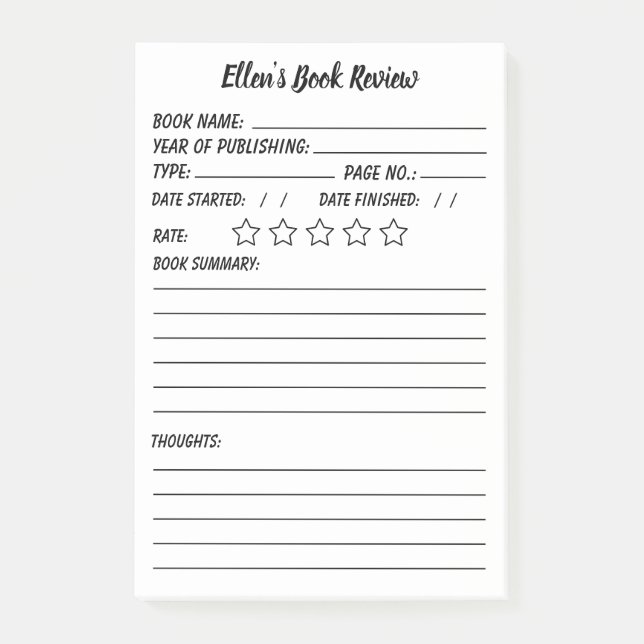 Bloco De Notas Revisão e informações personalizadas do livro (Frente)