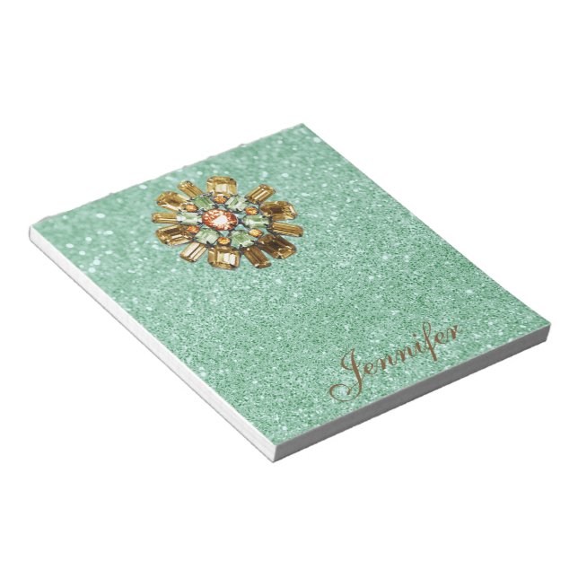 Bloco De Notas Rhinestone Broach Green Faux Glitter (Inclinado)