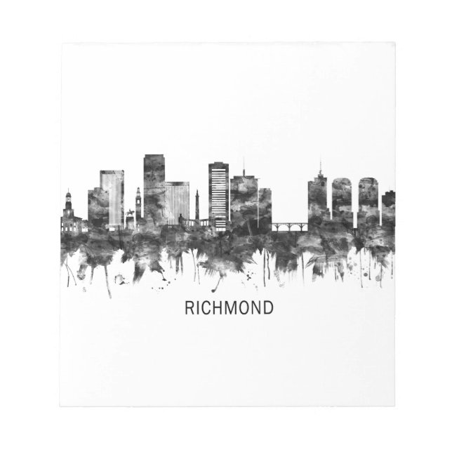 Bloco De Notas Richmond Virginia Skyline BW (Frente)