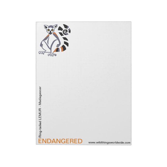 Bloco De Notas Ring-tail LEMUR - Animais ameaçados - (Invertido)