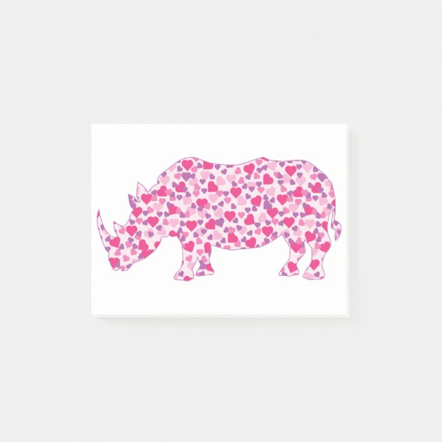 Bloco De Notas Rinocerontes feitos em Corações Rosa (Frente)