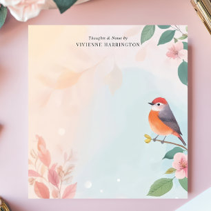 Bloco De Notas Robin Pássaro Floral Personalizado Aquarela Serena