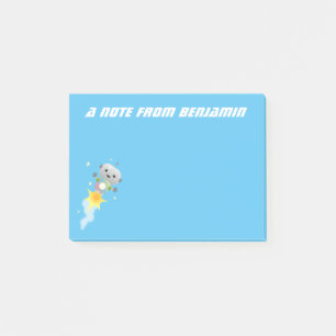 Bloco De Notas Robô fofo voando em ilustração de desenho animado