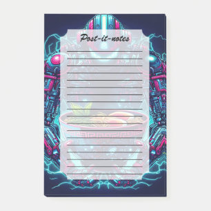 Bloco De Notas Robô Futurista Ciberpunk Neon Comida Ramen