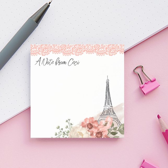 Bloco De Notas Romantic Paris Eiffel Tower Floral (Criador carregado)