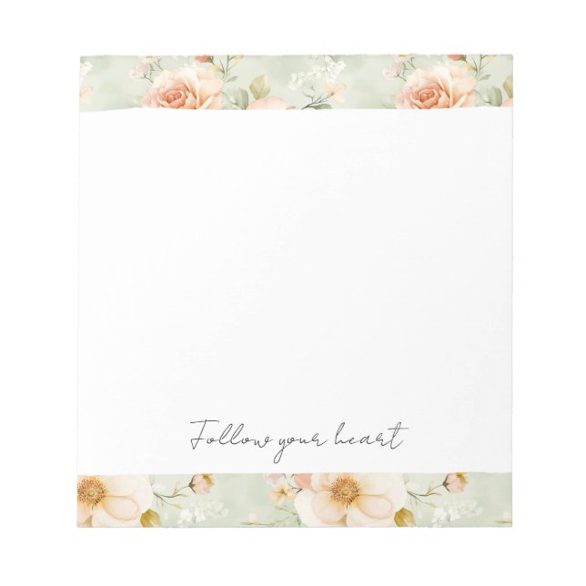 Bloco De Notas Romantic Peach Mint Pretty Roses Floral (Frente)