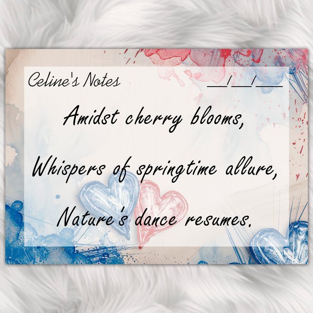 Bloco De Notas Romântica Tendy Blue & Red Hearts 4" x 3" (Criador carregado)