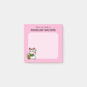 Bloco De Notas Rosa afortunado japonês do gato personalizado