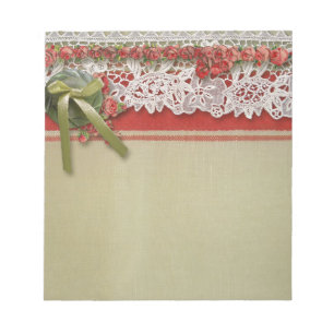 Bloco De Notas Rosa Antiga Renda Rustico Vermelho Burlap Vitorian