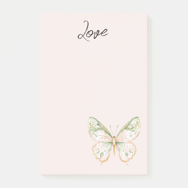 Bloco De Notas Rosa Bege Verde Menta Dourado Amor Borboleta (Frente)