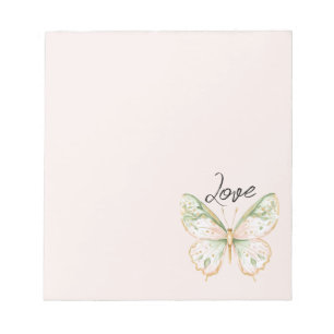 Bloco De Notas Rosa Bege Verde Menta Dourado Borboleta Amor