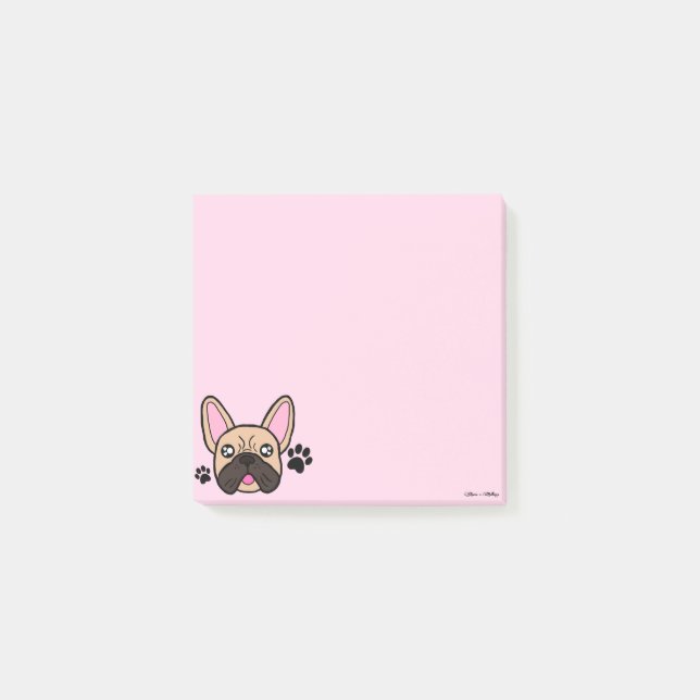 Bloco De Notas Rosa claro de Kawaii, um Bulldog Francês (Frente)