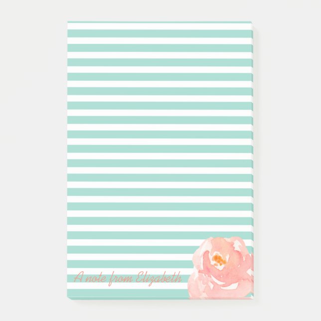 Bloco De Notas Rosa de Aquarela em Stripes Personalizadas (Frente)