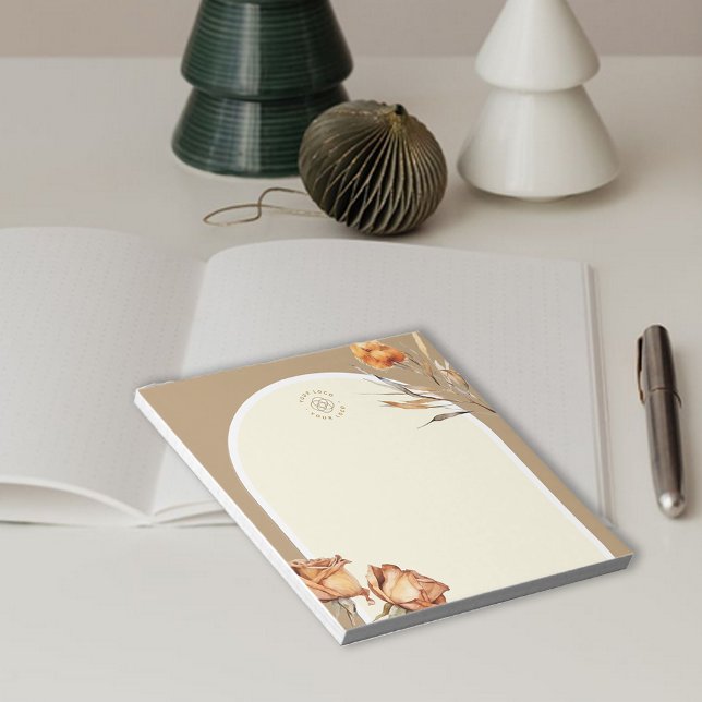 Bloco De Notas Rosa de Arranjo Retroativo Personalizado (Custom Logo Retro Arch Rose Business Notepad)