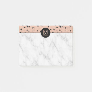 Bloco De Notas Rosa de chip Dourado e padrão mármore com monogram