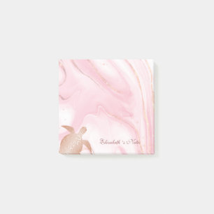Bloco De Notas Rosa Dourada Turtle Blush Marble Monograma Seu Nom